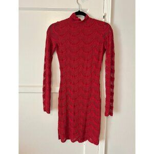 Nightcap Red Lace, Long-sleeve, Mock-Neck, Mini Dress